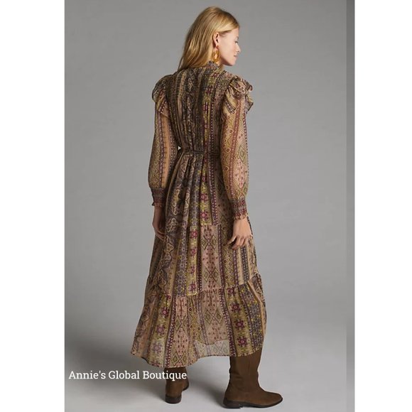 NWT ANTHROPOLOGIE Llani Smocked Tiered Midi Dress. Size M - Picture 5 of 16